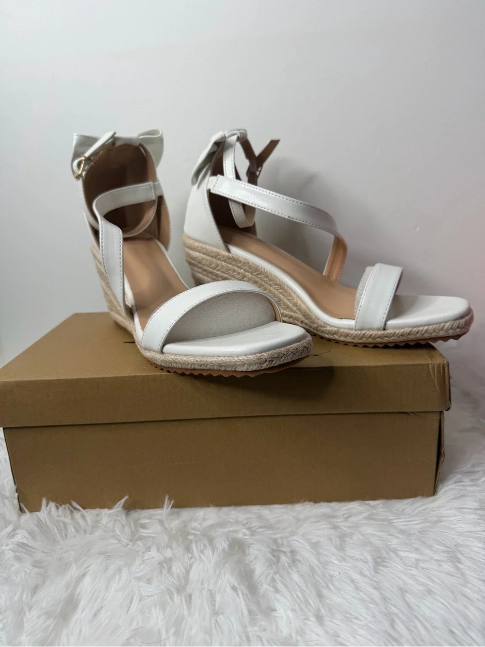 SHEIN White Espadrille Wedge Sandals with Ankle Strap